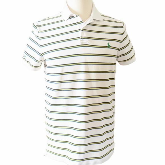 RLX Ralph Lauren Polo Shirt Medium White Blue Black Yellow Golf Sports Men's - Picture 2 of 6